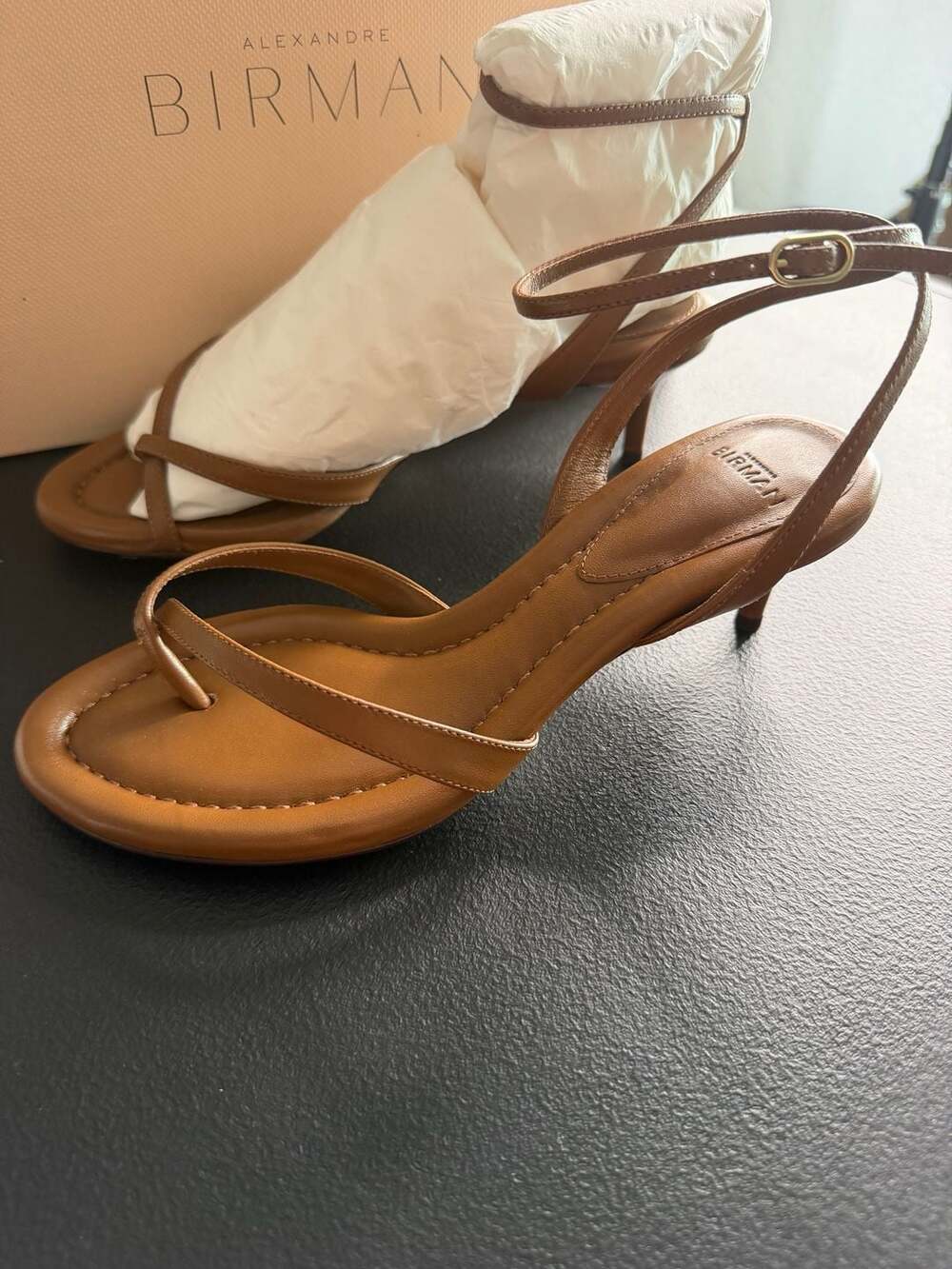 Alexandre Birman $625 Nelly 50 Espresso Leather Sandals 37.5 / US 7.5 NIB